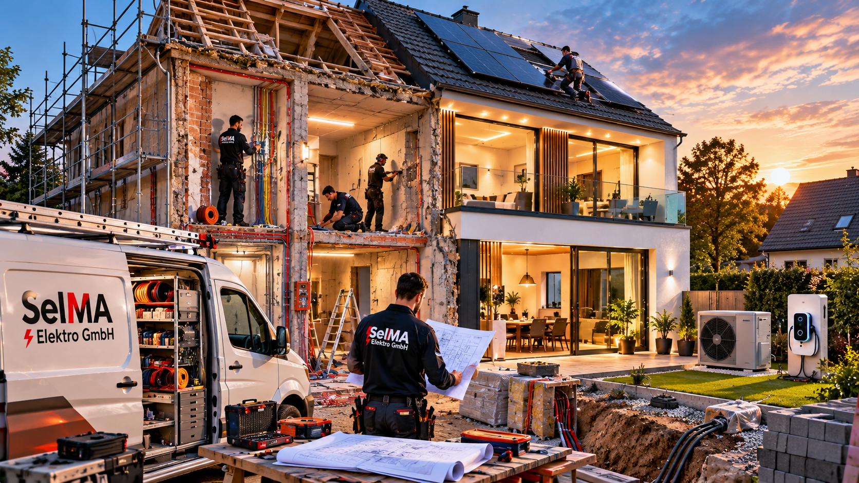 Sanierung eines Wohnhauses mit Elektroinstallation, PV-Montage, Wallbox und Wärmepumpe